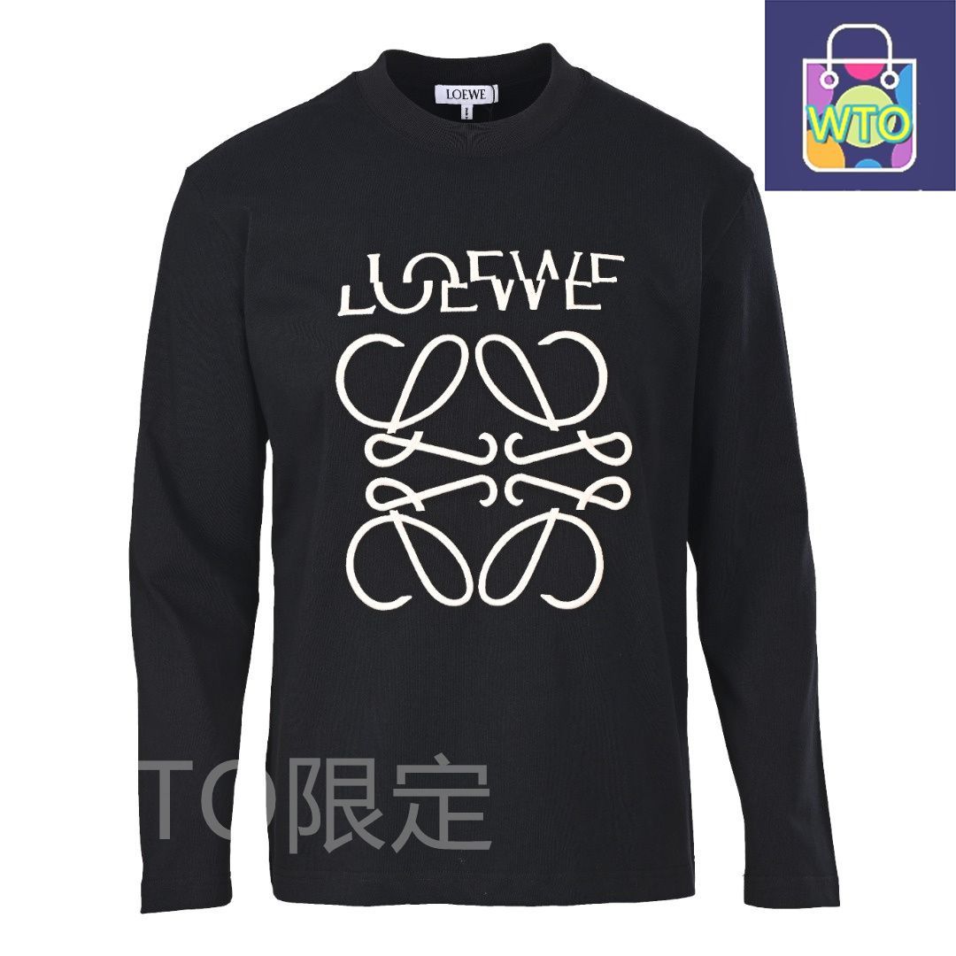 今日 Loewe ロエベ 位置違いロゴ立体刺繍長袖Tシャツシリーズ 長絨棉素材使用アウター トップス
