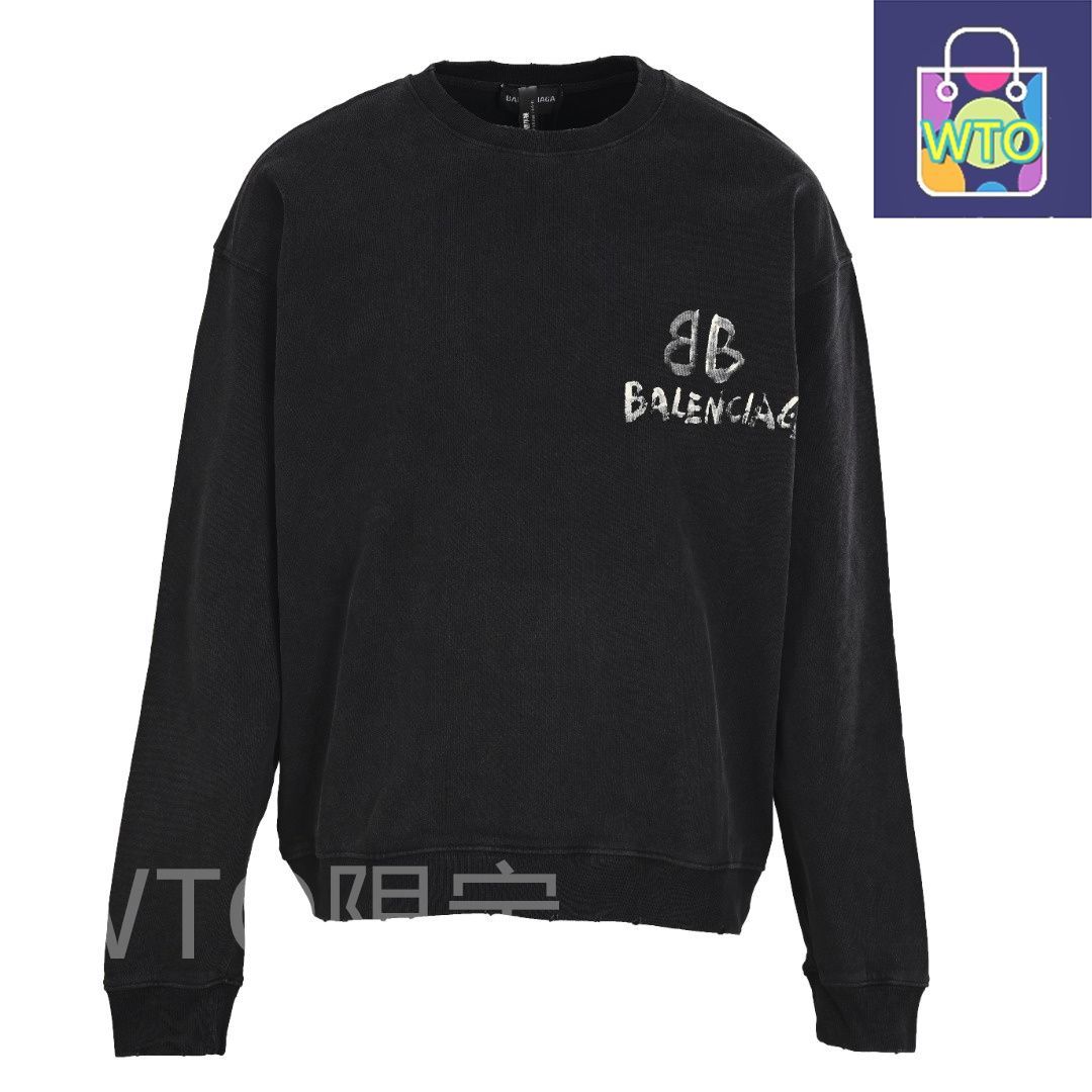 今日 Balenciaga バレンシアガ 手描き夜光プリント丸襟スウェットシリーズ 新疆高品質綿素材アウター トップス