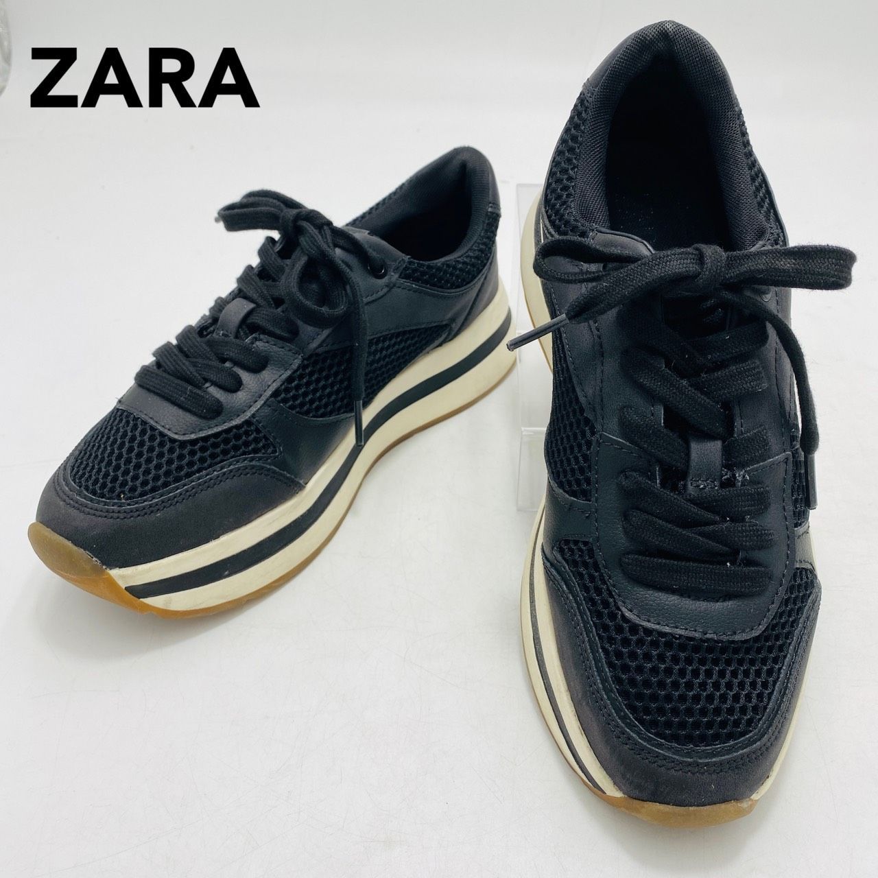 ZARA ザラ 厚底スニーカー プラットフォーム メッシュ 切替 38 24.5cm 