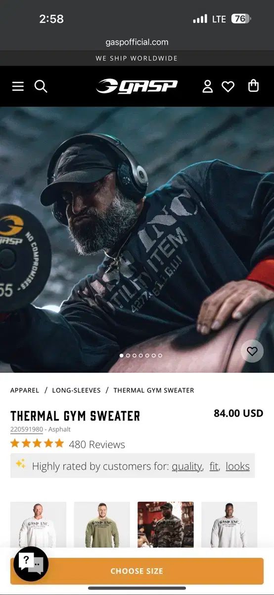 GASP サーマル ジム セーター アスファルト M