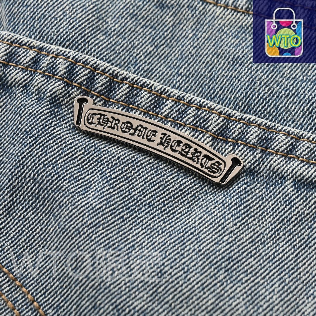 今日 Chrome Hearts クロムハーツ ラッパ型破損レザー貼りデニムパンツシリーズ クロスレザー貼りデザインパンツ MERCADOAVALIA_COM_BR