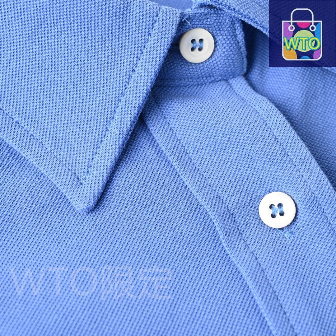 青色小ロゴコットンピケロングスリーブシャツシリーズアウター トップス