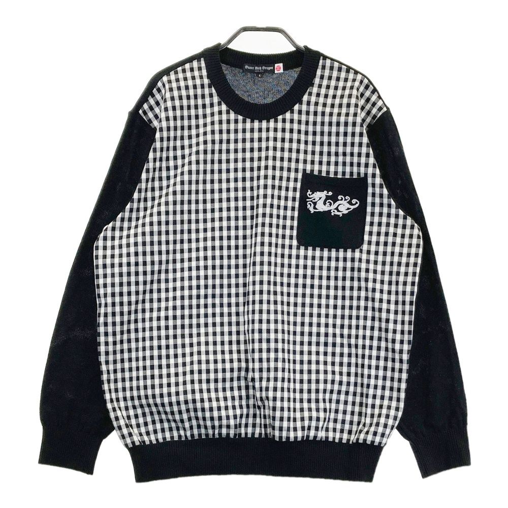 サイズ 4 DANCE WITH DRAGON ダンスウィズドラゴン 切替 ニットセーター チェック柄 ブラック系 240101558191 ゴルフウェア メンズ ストスト