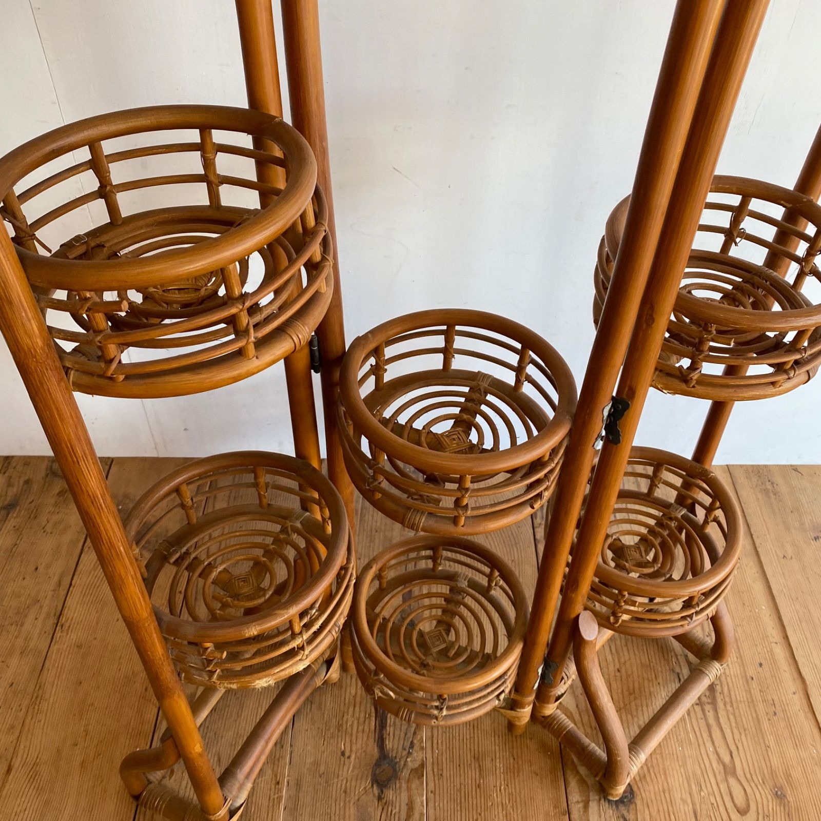 ヴィンテージ ラタン フラワースタンド 飾り棚 プランタースタンド