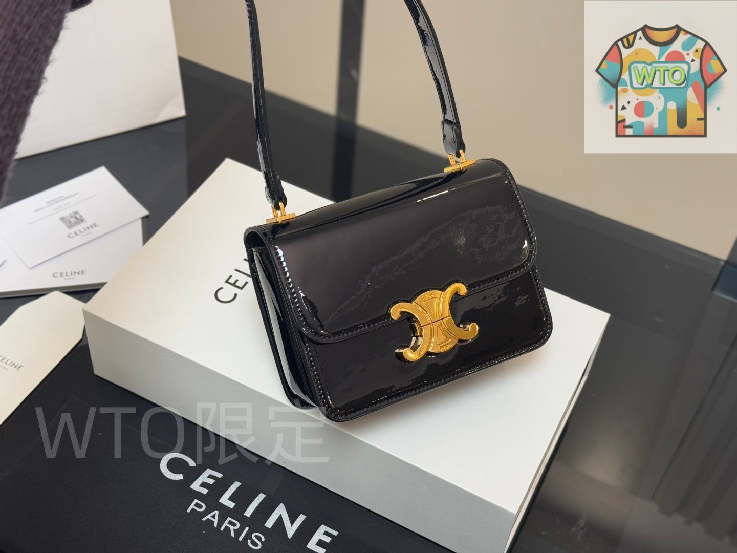 Celine トリオンフ ラミネートレザー アンダーアームバッグ - 折り畳みボックス付き セリーヌ レディースバッグ｜WTO通販｜ -WTO輸入-TCP42