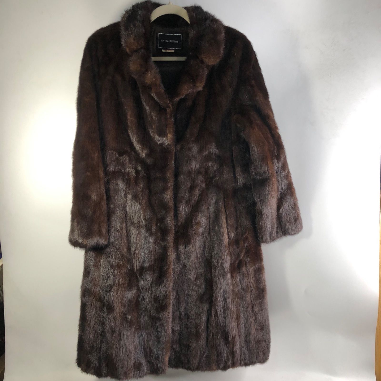 A1112-24-8 MITSUKOSHI 三越 ミンク レディースファーコート レディースロングコート ダークブラウン 9号サイズ