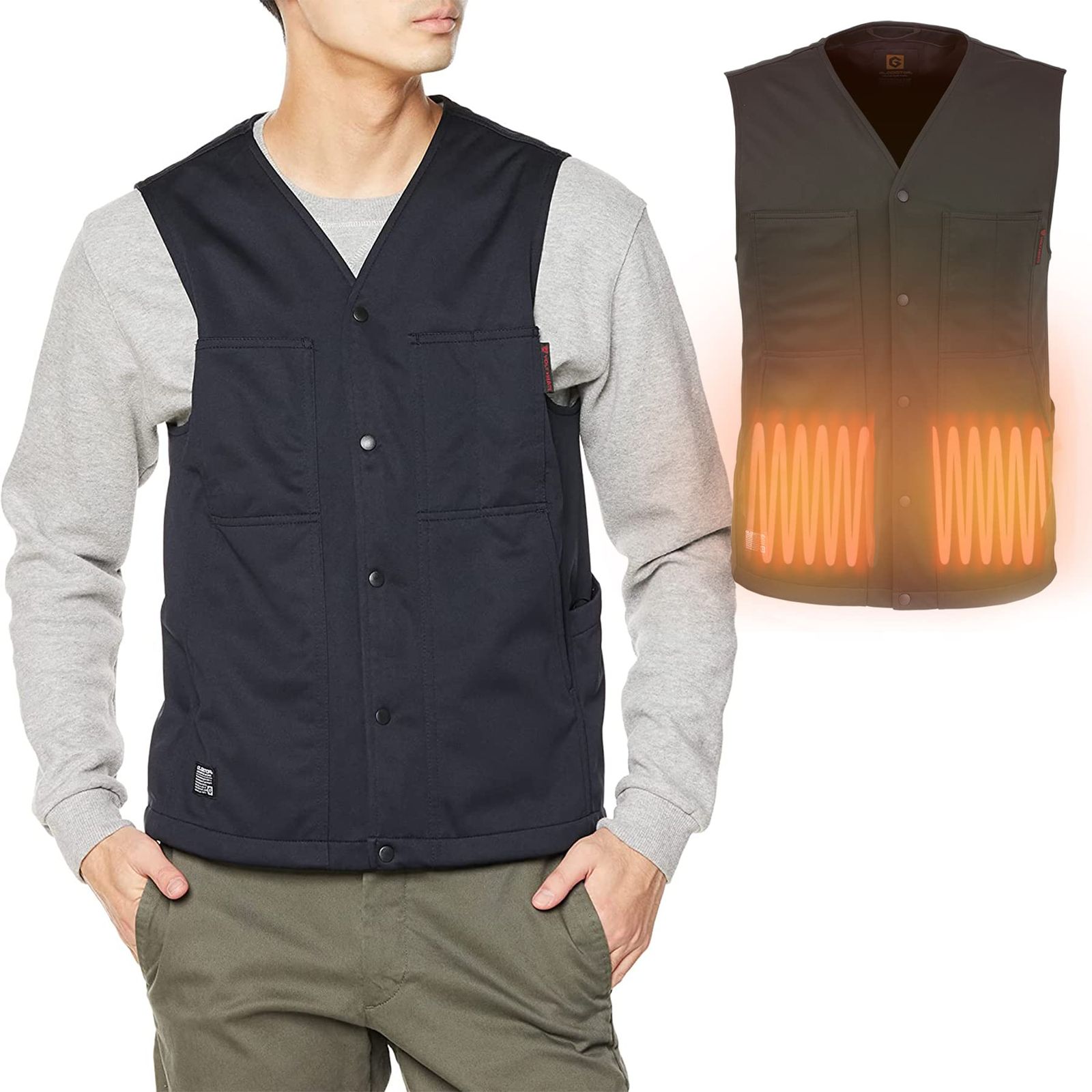 ボルトヒート インナーベスト Vネック 薄手 軽量 防風 防寒対策 電熱ウェア 電熱ベスト 電熱ジャケット 温かい メンズ レディース プレゼント G 8819 濃紺 L ダークネイビー Free Size