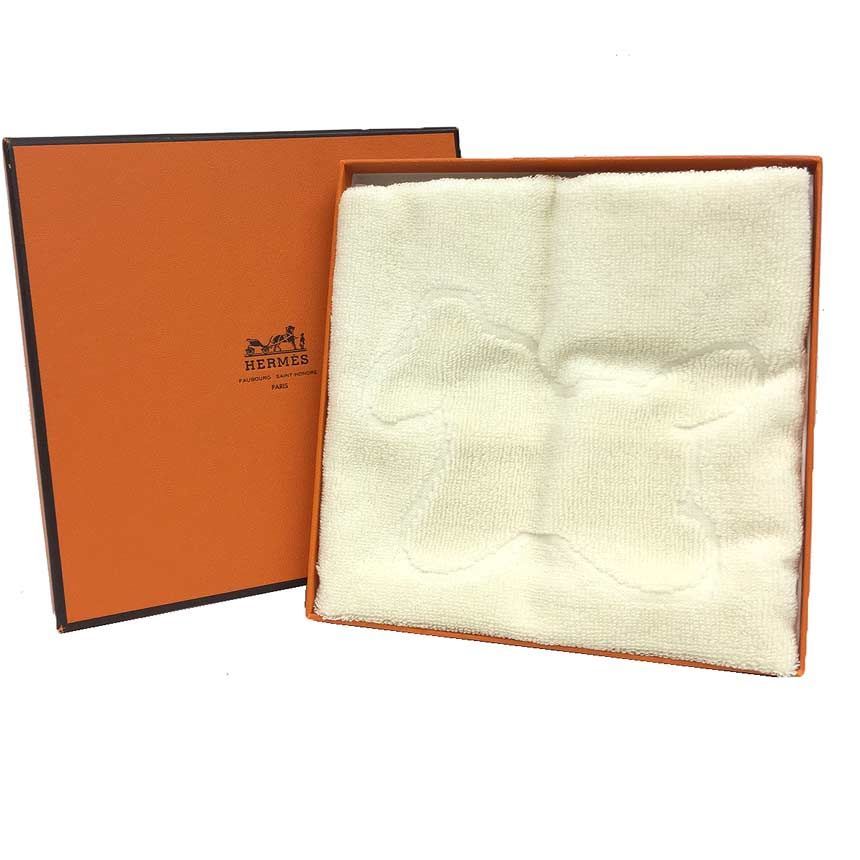 HERMES エルメス ハンドタオル CARRE DADA 30 CM ベビータオル アイボリー 馬柄 タオルハンカチ aq 11919