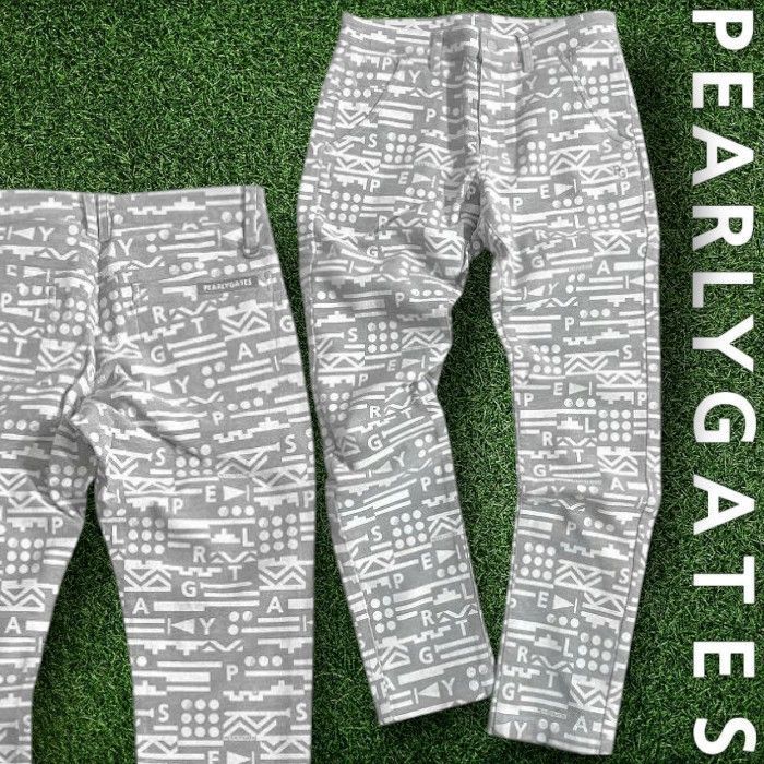 PEARLY GATES パーリーゲイツ ゴルフ パワフルコットン モールスキン モダンナバホ柄 総柄 ストレッチ ロングパンツ ゴルフウェア 053-2231113 定価3.3万 ライトグレー ホワイト 036 51104w06