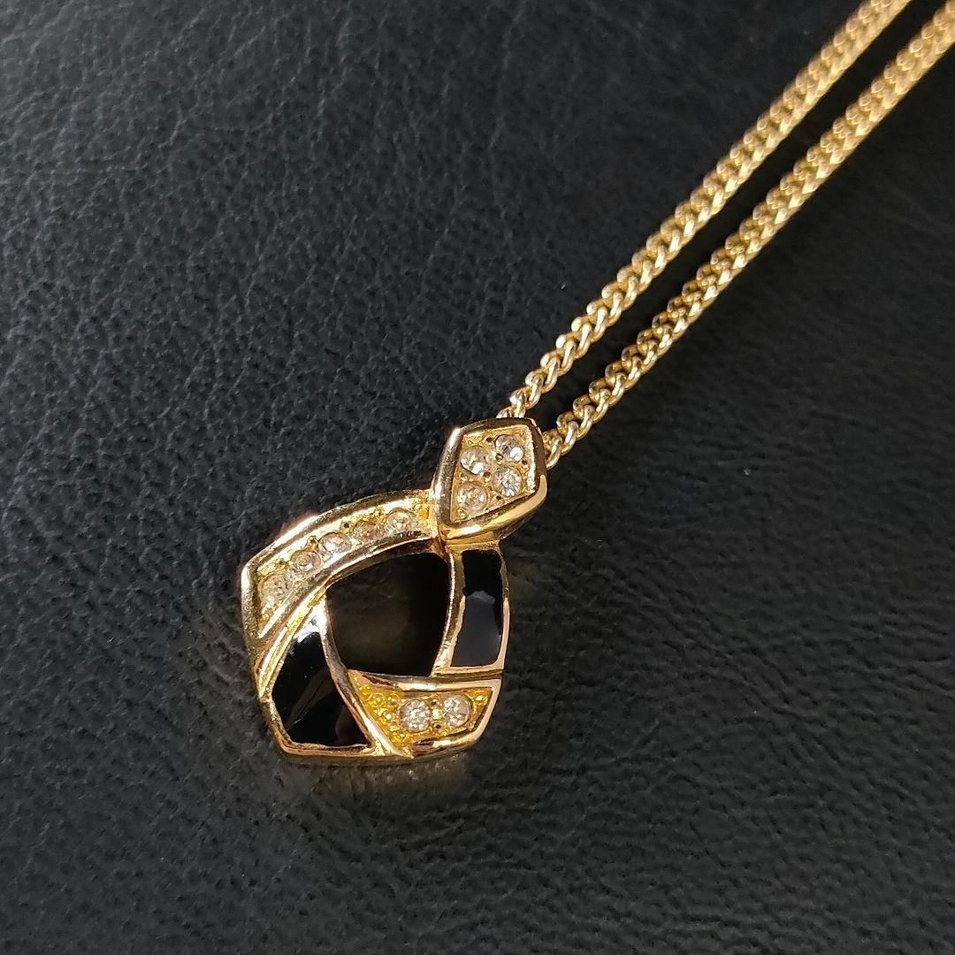 Diorディオール ネックレス ラインストーン 菱形 ブラック ゴールド