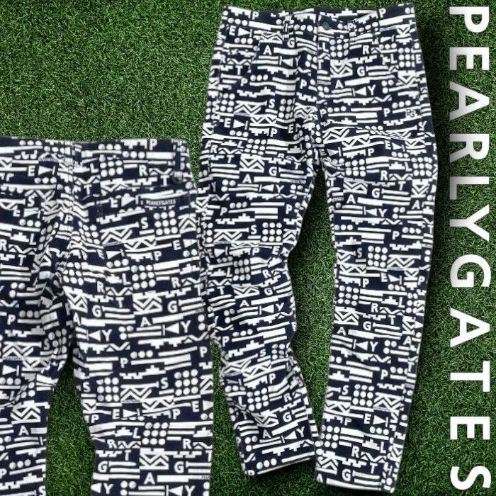 PEARLY GATES パーリーゲイツ ゴルフ パワフルコットン モールスキン モダンナバホ柄 総柄 ストレッチ ロングパンツ ゴルフウェア 053 2231113 定価3 3万 ディープネイビー ホワイト 036 51104 w 08