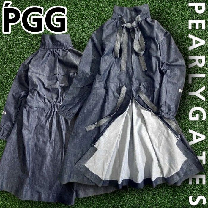 PGG by PEARLY GATES パーリーゲイツ ゴルフ リサイクルポリデニム リボンテープ ストレッチ ダブルジップ コート ロングジャケット ライトアウター ゴルフウェア 268-2125305 定価6.8万 ネイビー 075 51107w01