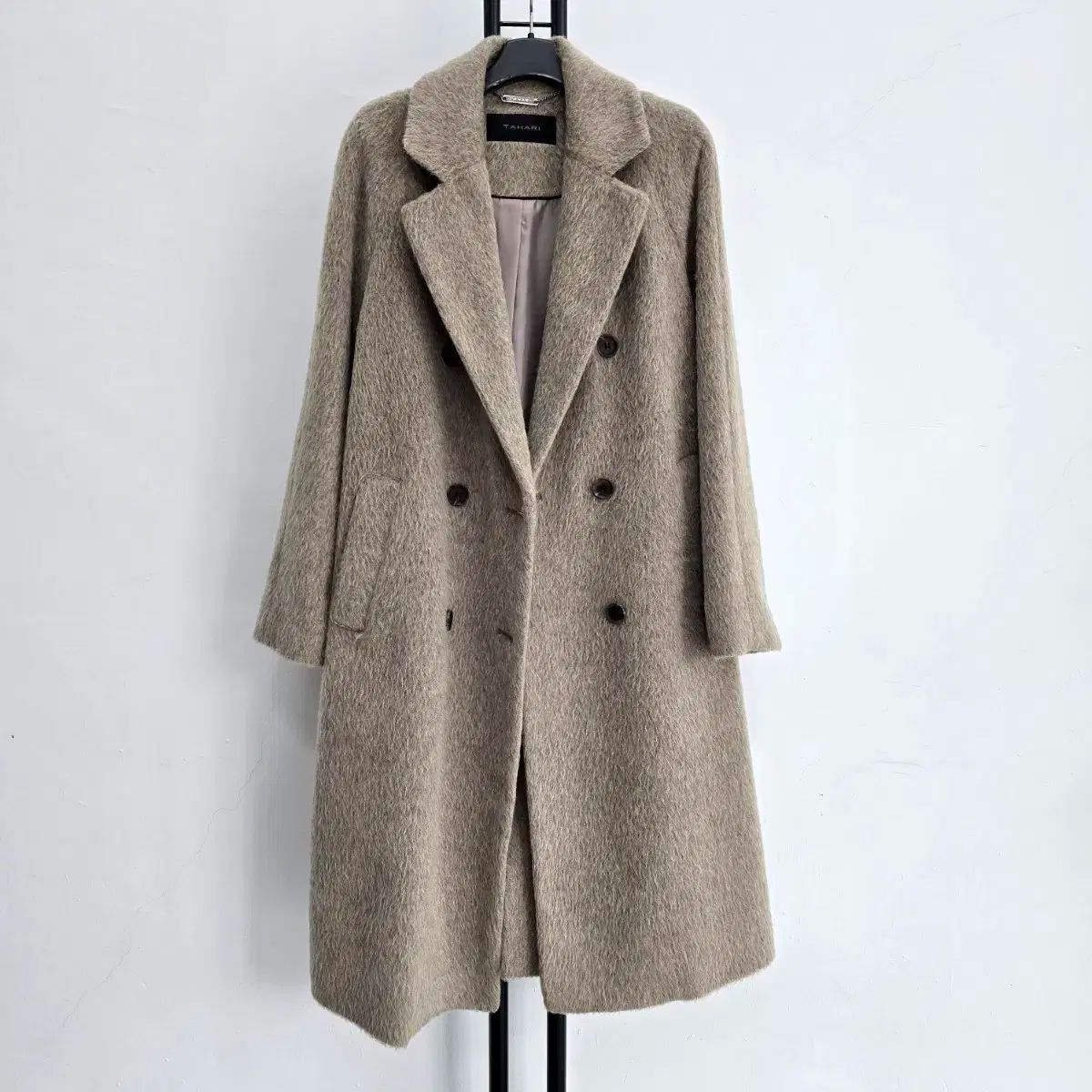 アメリカ タハリ TAHARI ダブル ブレスト ウール モヘア ロングコート