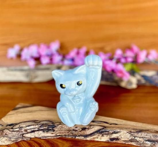 メーカー直送 九谷焼 招き猫 幸福 置物 ホワイト 千客万来 裏書 4号