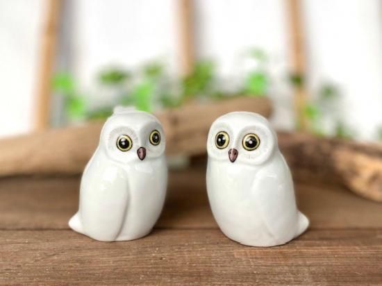 メーカー直送 九谷焼 フクロウ ふくろう 幸運 置物 ホワイトペア梟 3寸 裏書