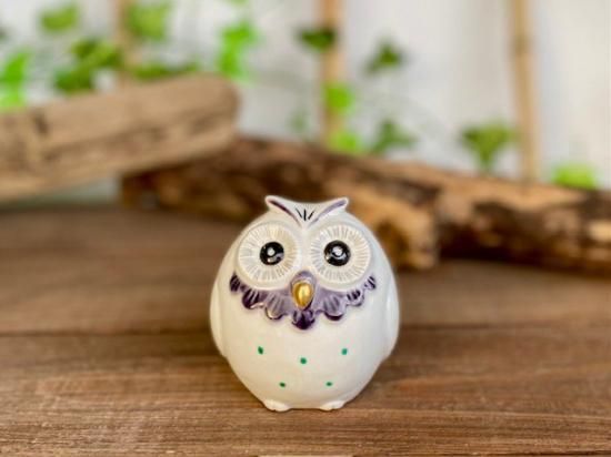 メーカー直送 九谷焼 フクロウ ふくろう 幸運 置物 丸型 まつ毛細描 鼻 裏書き 本金 2.8号 裏書