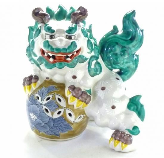 メーカー直送 九谷焼 獅子 幸運 置物 白 10号