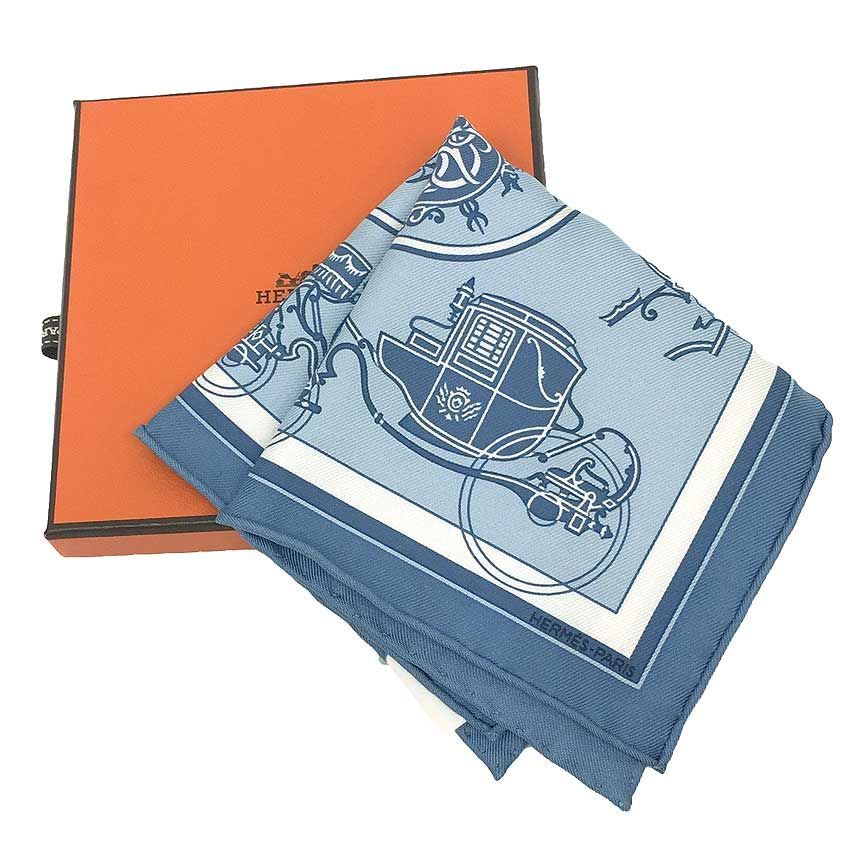 HERMES エルメス CARRE NANO 20 CM EX-LIBRIS エクスリブリス カレナノ20 シルク ブルー aq 6066