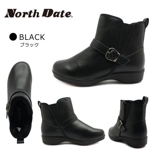 ノースデイト NORTH DATE レディース ピンスパイク スノーブーツ 防滑 防寒 18602 ショートブーツ サイドゴア ダテハキ ブラック