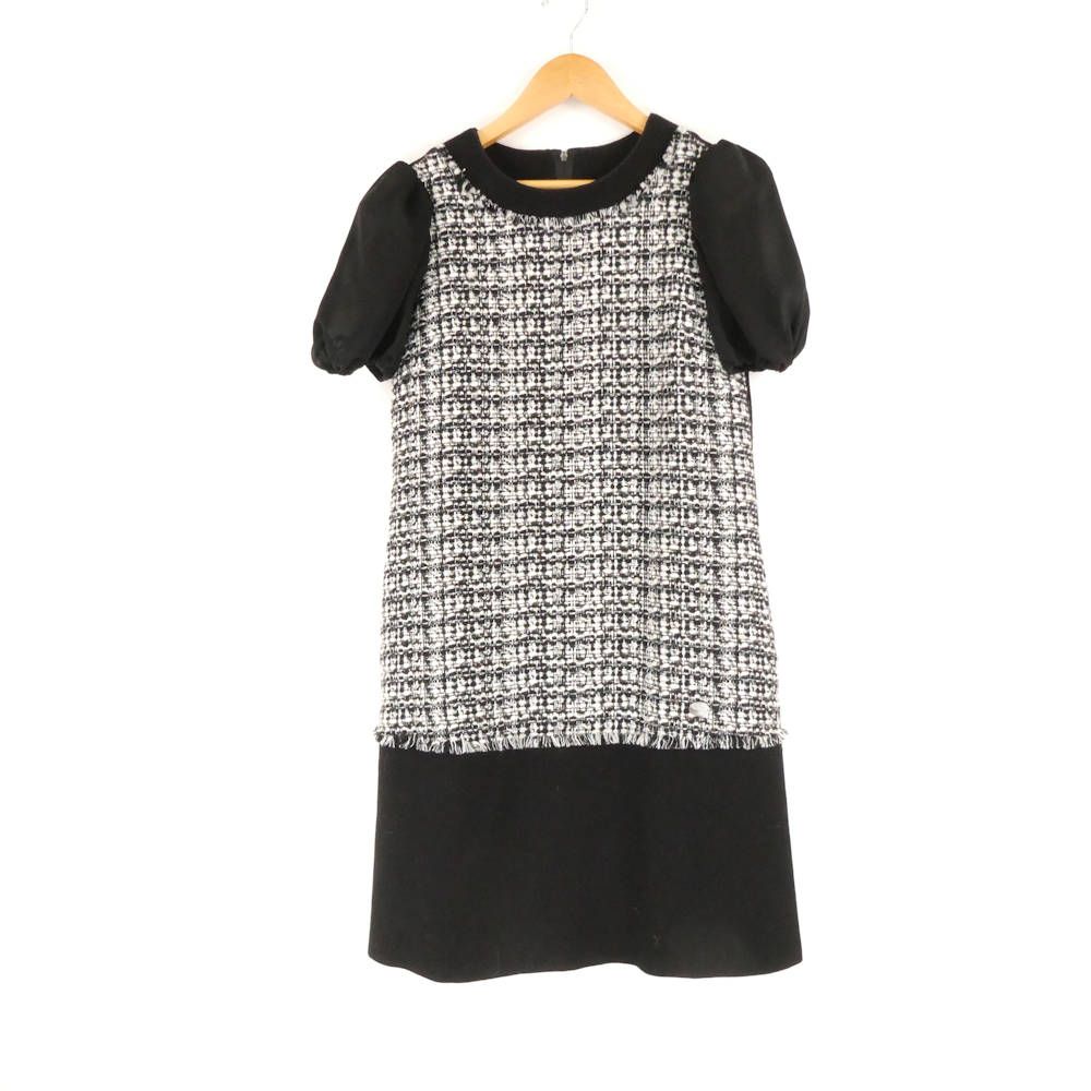 FOXEY フォクシー 33005 ワンピース 38 s レーヨン 半袖 ひざ丈 ツイード パフスリーブ レディース