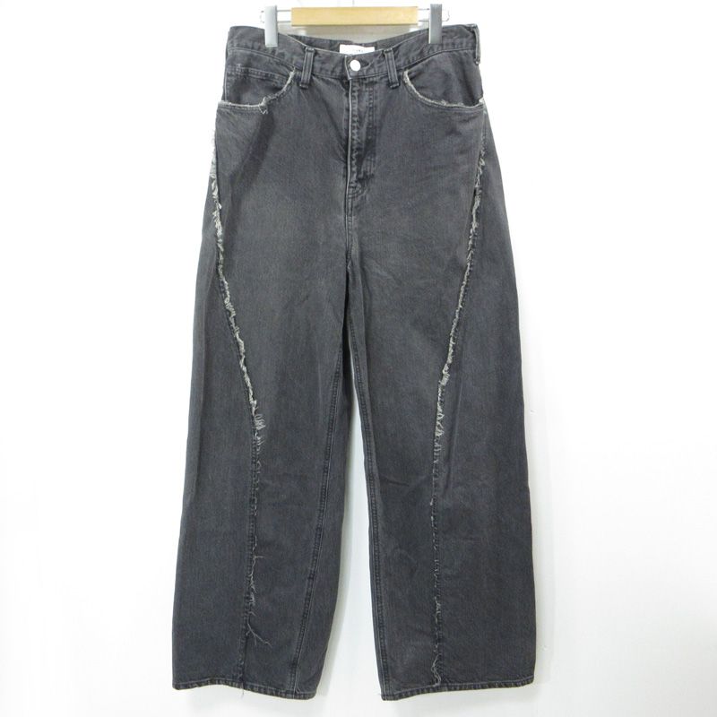 三重本店 Jieda ジエダ LOOSE FIT JEANS ユーズドルーズフィットジーンズ フリンジジップフライデニムパンツ Jie-STD-PT25 グレー ブラック系 サイズ 2 107