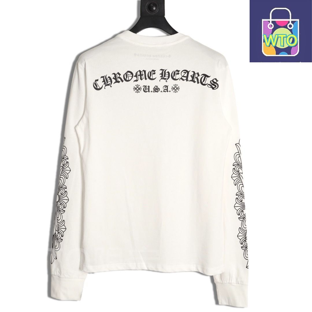 今日 Chrome Hearts クロムハーツ 背面サンスクリットプリントロングスリーブTシャツ 高品質柔らかい素材