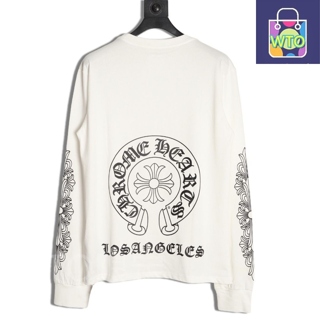 今日 Chrome Hearts クロムハーツ 前後ホースシュープリントロングスリーブTシャツ 高ゲージ高密度肌に優しい素材