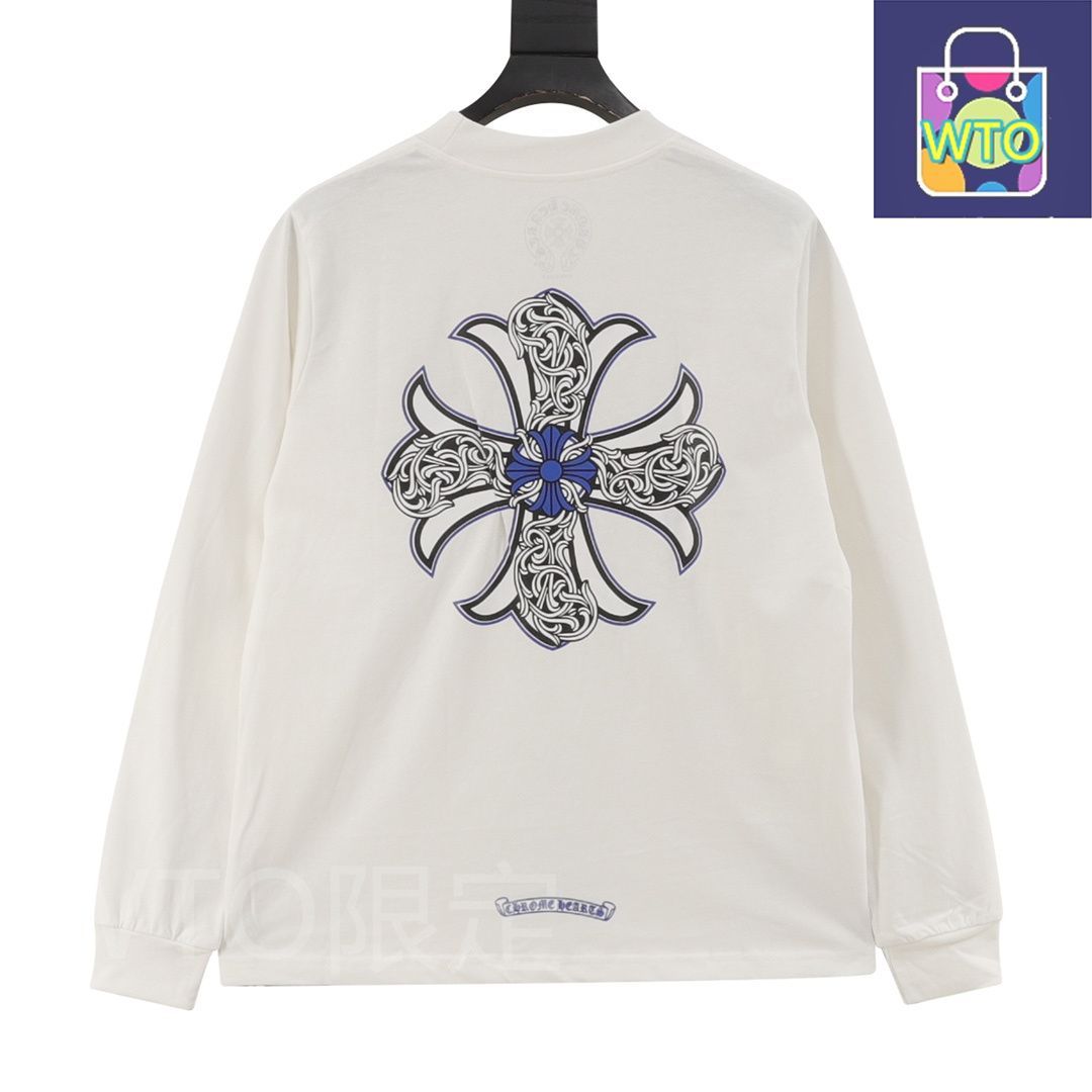 今日 Chrome Hearts クロムハーツ 背面ホースシュー-クロスマーク丸首ロングスリーブ 双糸綿素材で肌触り良好