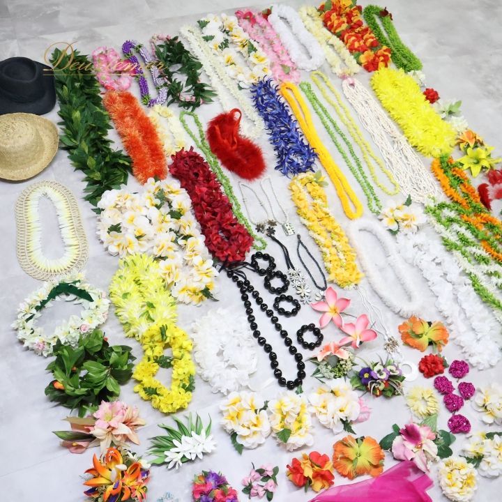 フラダンス 小物 小道具 全100点以上 セット カラフル ネックレス フラワーレイ リーフレイ 髪飾り 頭飾り ハット リーフ 舞台 フラダンス衣装 民族舞踏 イベント 小道具セット タヒチアンダンス レイ おしゃれ