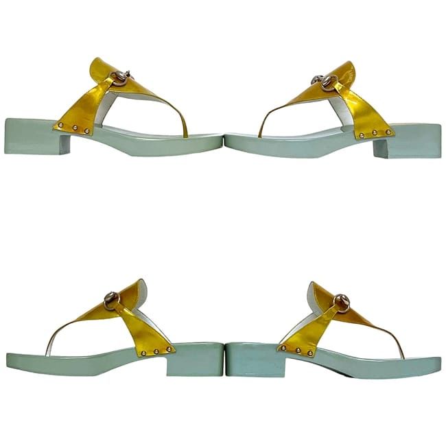 グッチ サンダル ゴールド ライトブルー ホースビット 106 3011