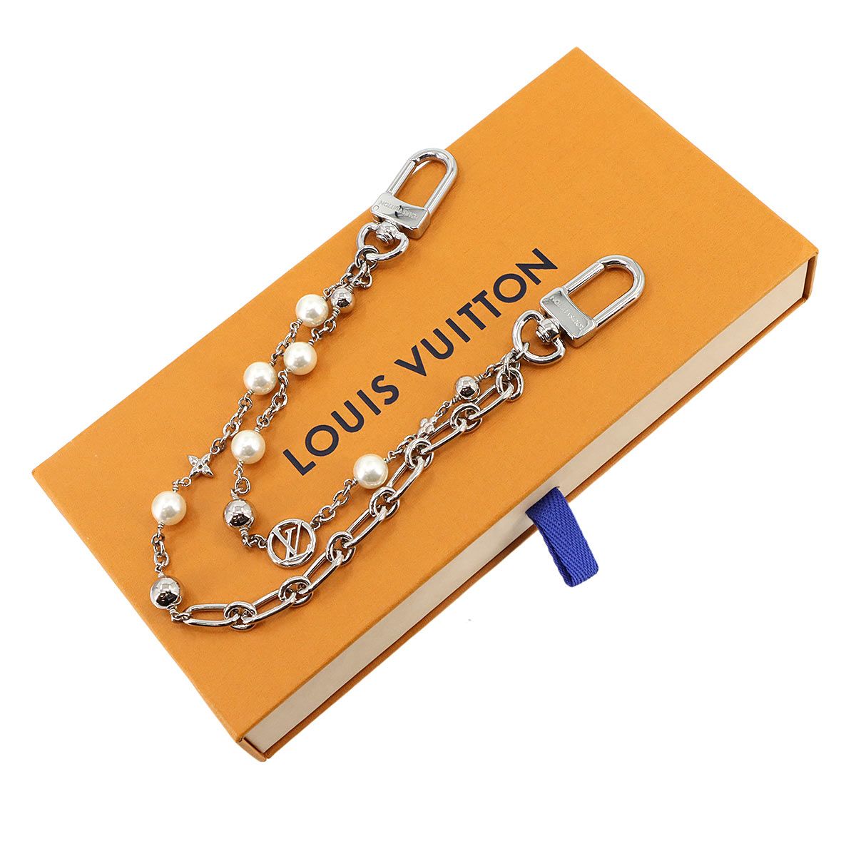 ルイ ヴィトン LOUIS VUITTON バッグチャーム ミッドナイト パール チェーン シルバー ホワイト M 02758