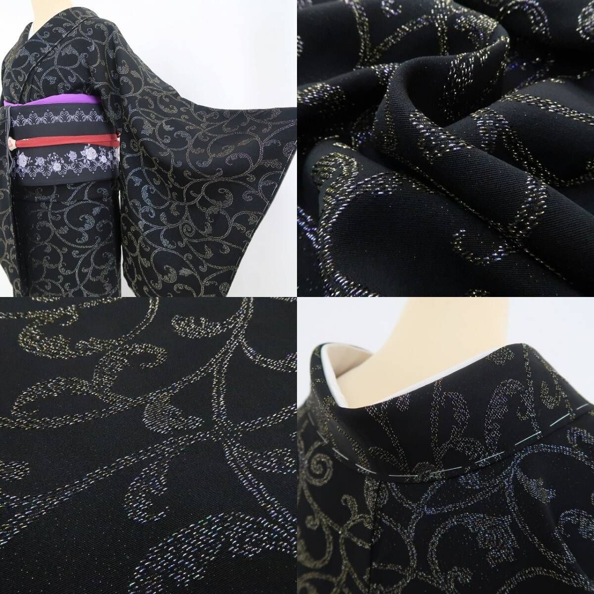 ❁tomihisa❁新品 現代マジョリカ 唐草 銀通し 着物 正絹 仕付け ❁tomihisa❁新品 現代マジョリカ 唐草 銀通し 着物 正絹 仕付け
