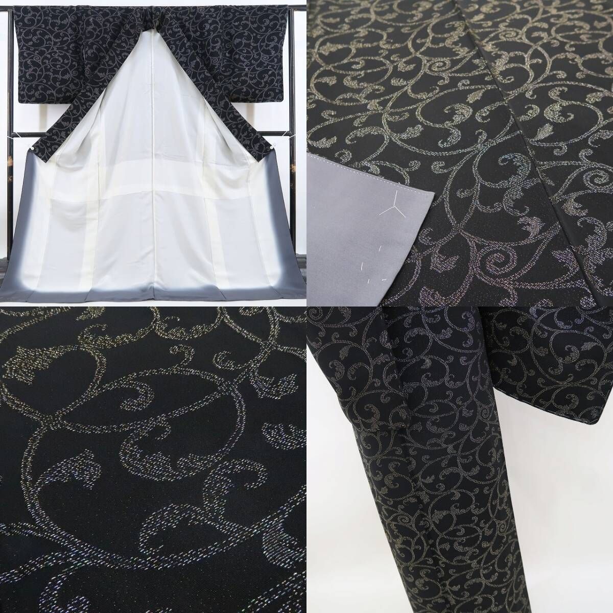 ❁tomihisa❁新品 現代マジョリカ 唐草 銀通し 着物 正絹 仕付け ❁tomihisa❁新品 現代マジョリカ 唐草 銀通し 着物 正絹 仕付け