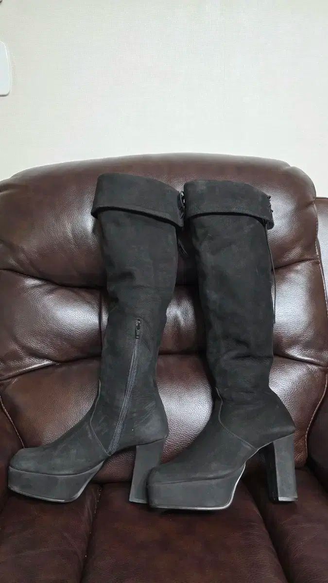 S-3 ミソペ スウェード ブラック ロングブーツ フラットフォーム ヒール 245