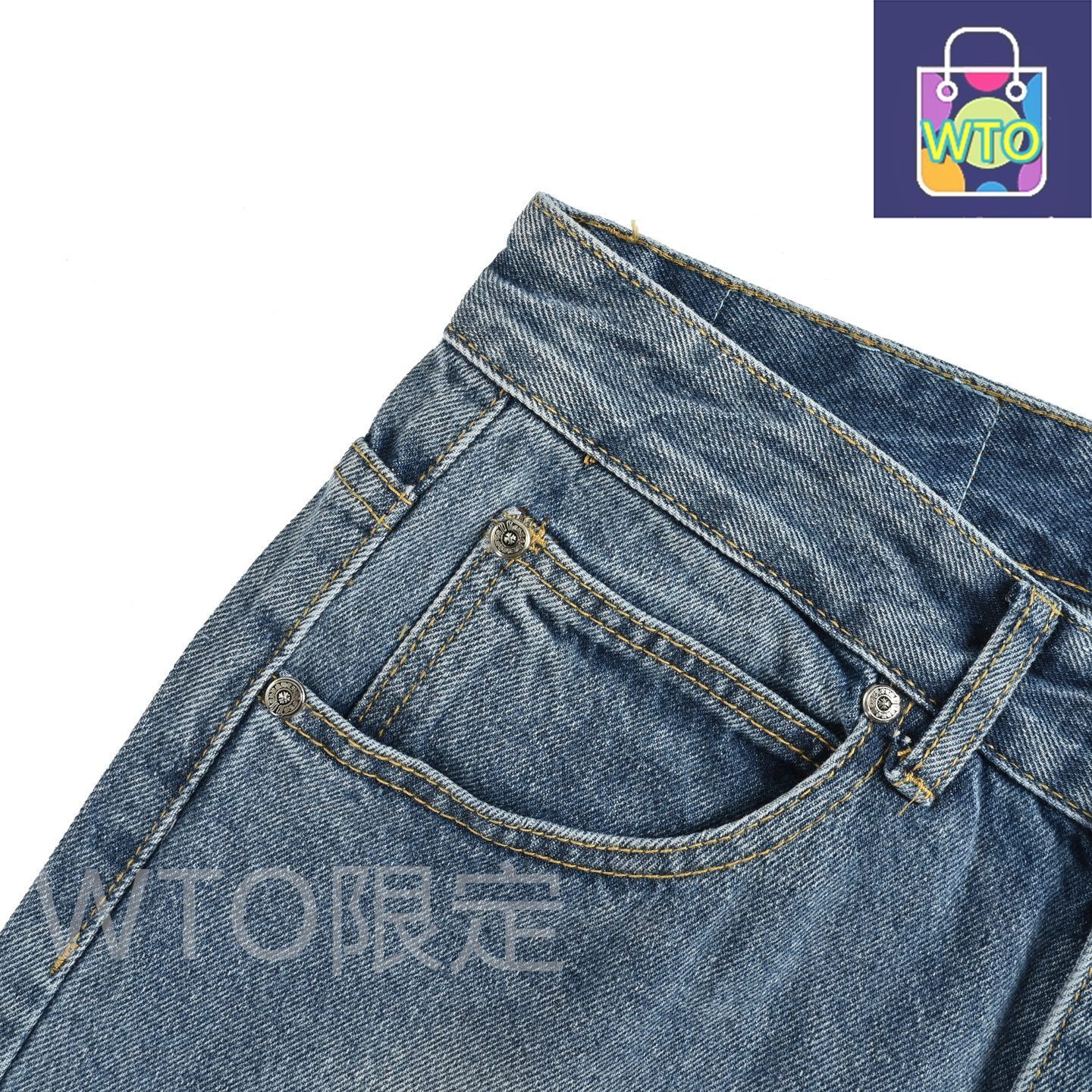 背面サンスクリット十字レザーアップリケジーンズ