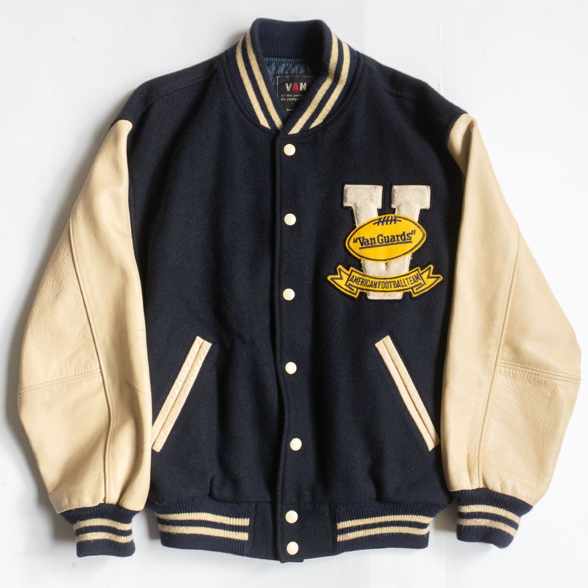 雰囲気抜群】 VAN JAC 【袖レザー スタジャン】L ヴァン ワッペン