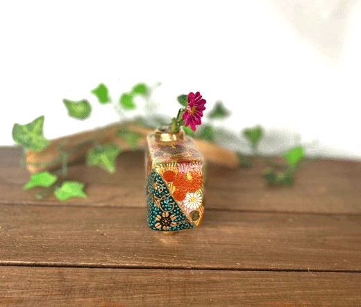 メーカー直送 九谷焼 一輪挿し 花瓶 青粒 金花詰