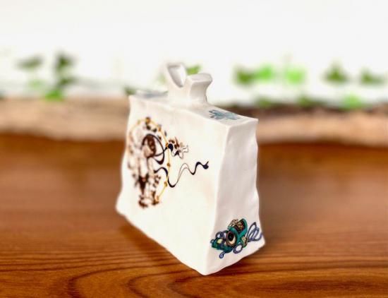  メーカー直送 九谷焼 一輪挿し 花瓶 変形 風神雷神 鉄線 小槌 4寸 桐箱台付 一輪挿し 花瓶 花器 インテリア 生活道具