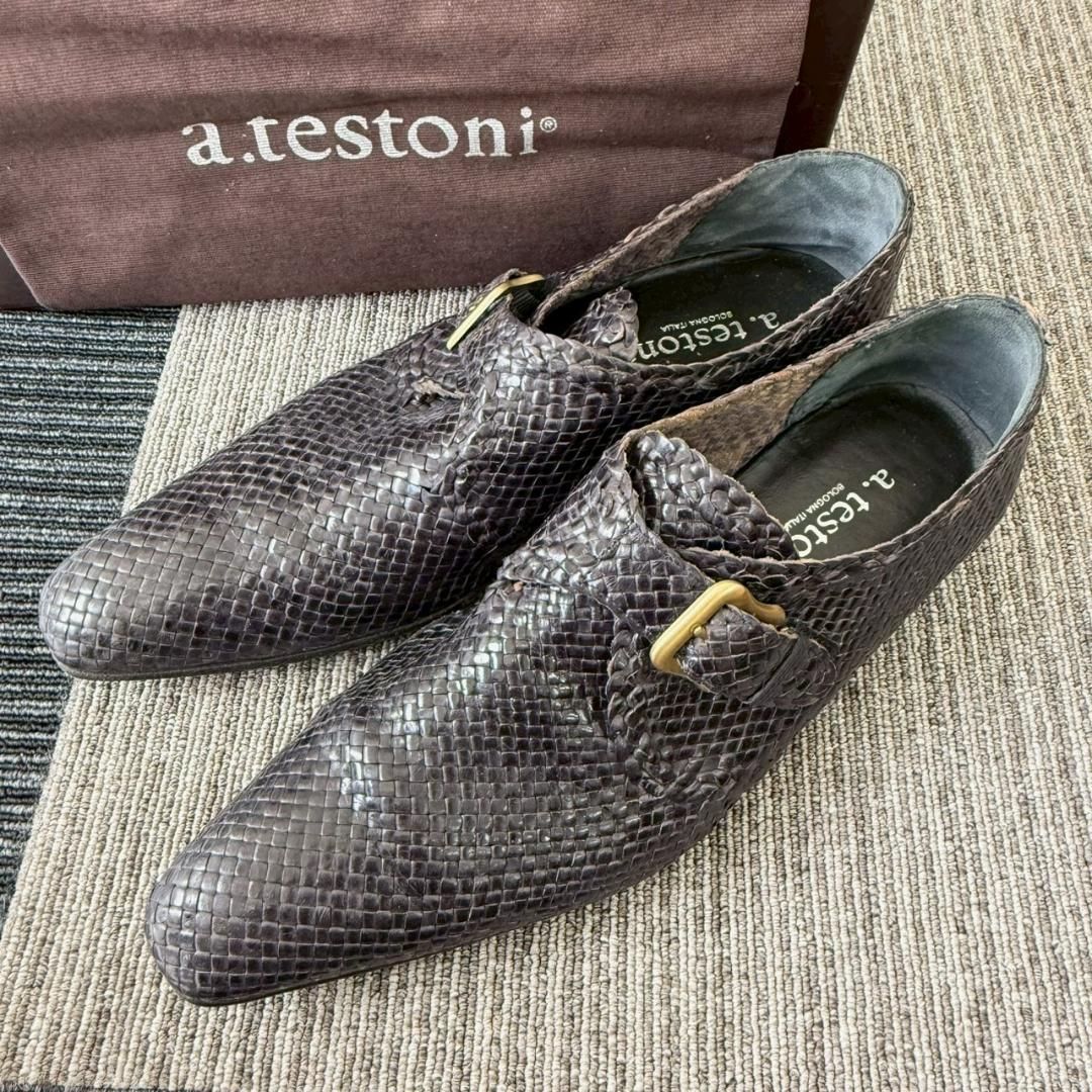 a testoni ア テストーニ 編み込み レザー シューズ