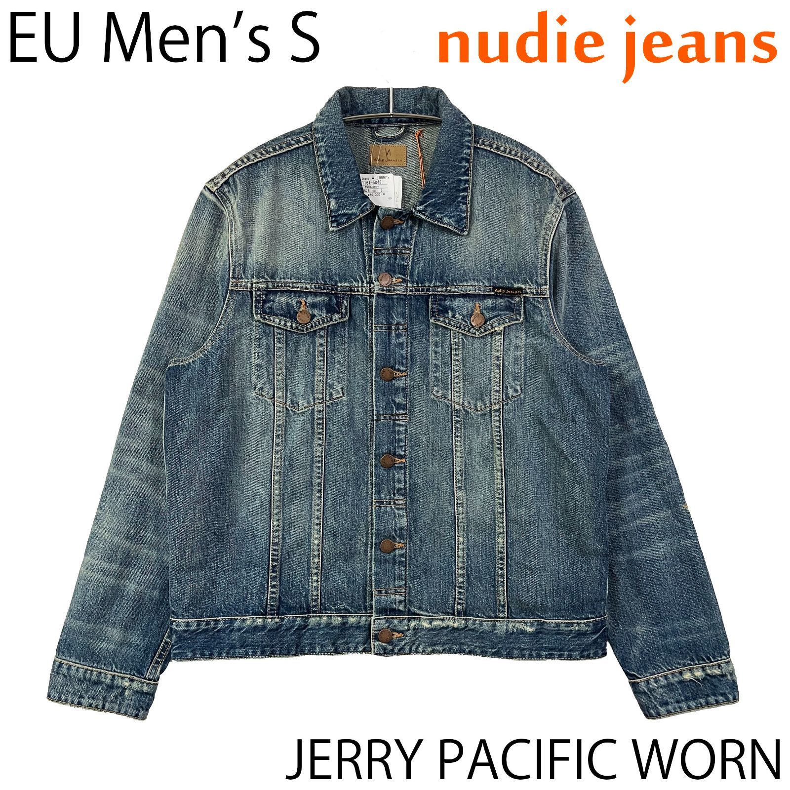 EUメンズS NUDIE JEANS JERRY トラッカージャケット ダメージ ウォッシュドインディゴ