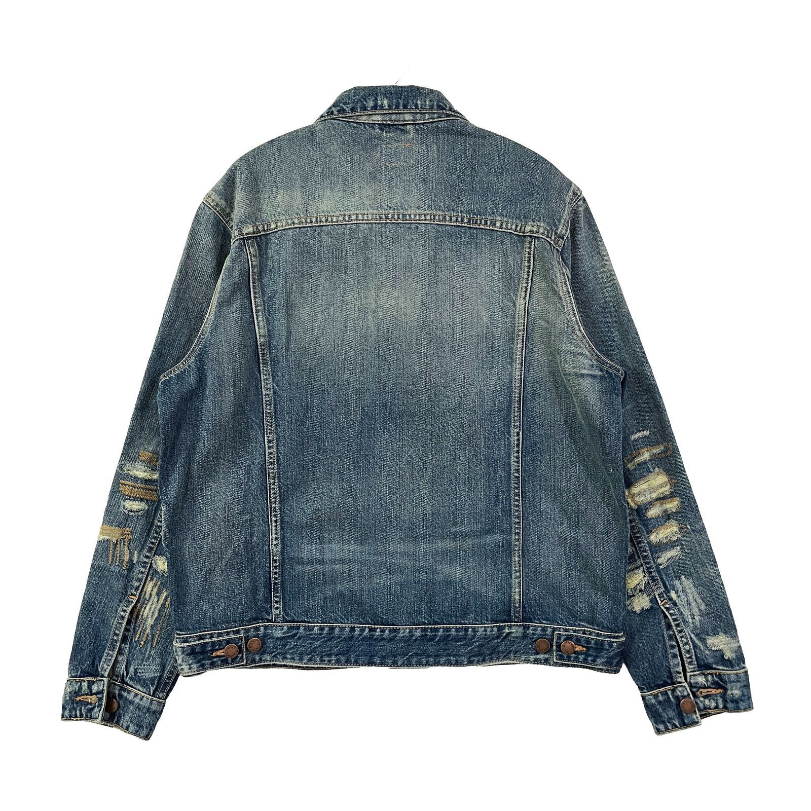 EUメンズS NUDIE JEANS JERRY トラッカージャケット ダメージ ウォッシュドインディゴ