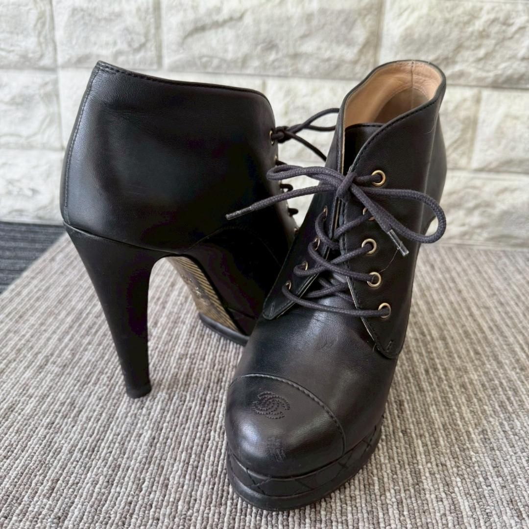 超 CHANEL シャネル ブーティ レースアップブーツ ココマーク