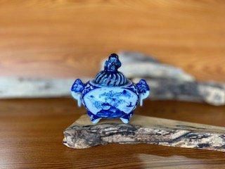 メーカー直送 九谷焼 環付香炉 染付山水 桐箱入り Kutani Incense burner