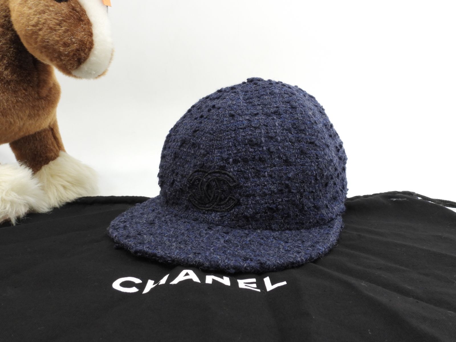 シャネル キャップ ツイード ウール70 紺 ヘッドウォーマー ココマーク 4