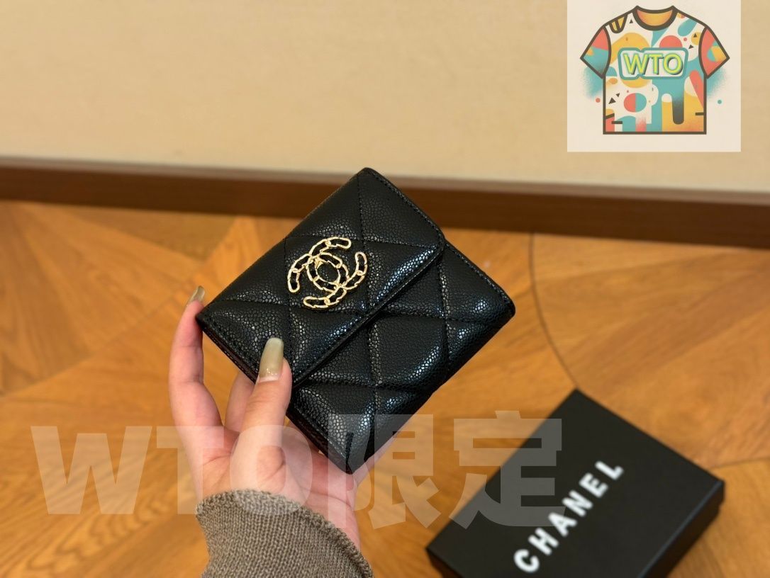 WTO通販 シャネル キャビアレザー ショートウォレット 11.5×10.5cm フルレザー ボックス付き -WTO輸入-ZGJ29