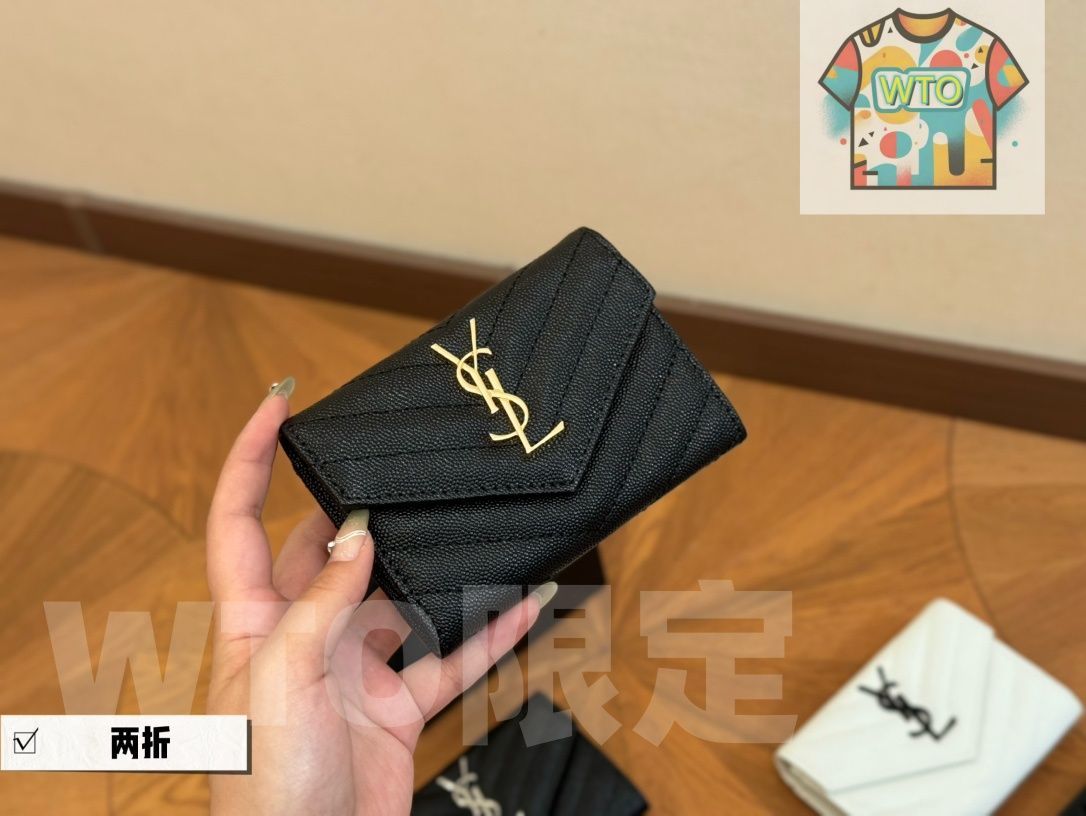 WTO通販 イヴ サンローラン キャビアレザー ミディアムウォレット 13×9cm フルレザー ボックス付き -WTO輸入-FFB98