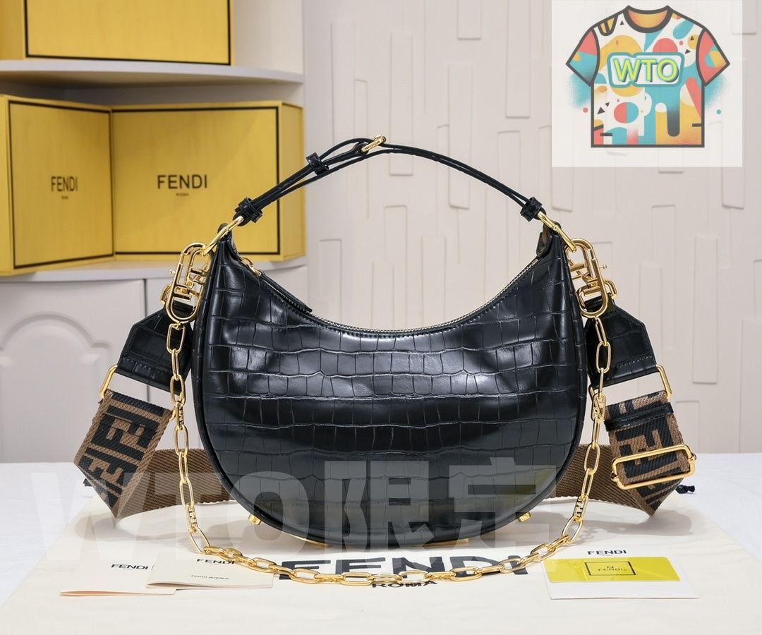 WTO通販 ワニ革調ムーン型アンダーアームバッグ FEND1風 おしゃれで大容量 シンプルデザイン 感ある羊筋皮革 -WTO輸入-KFW46