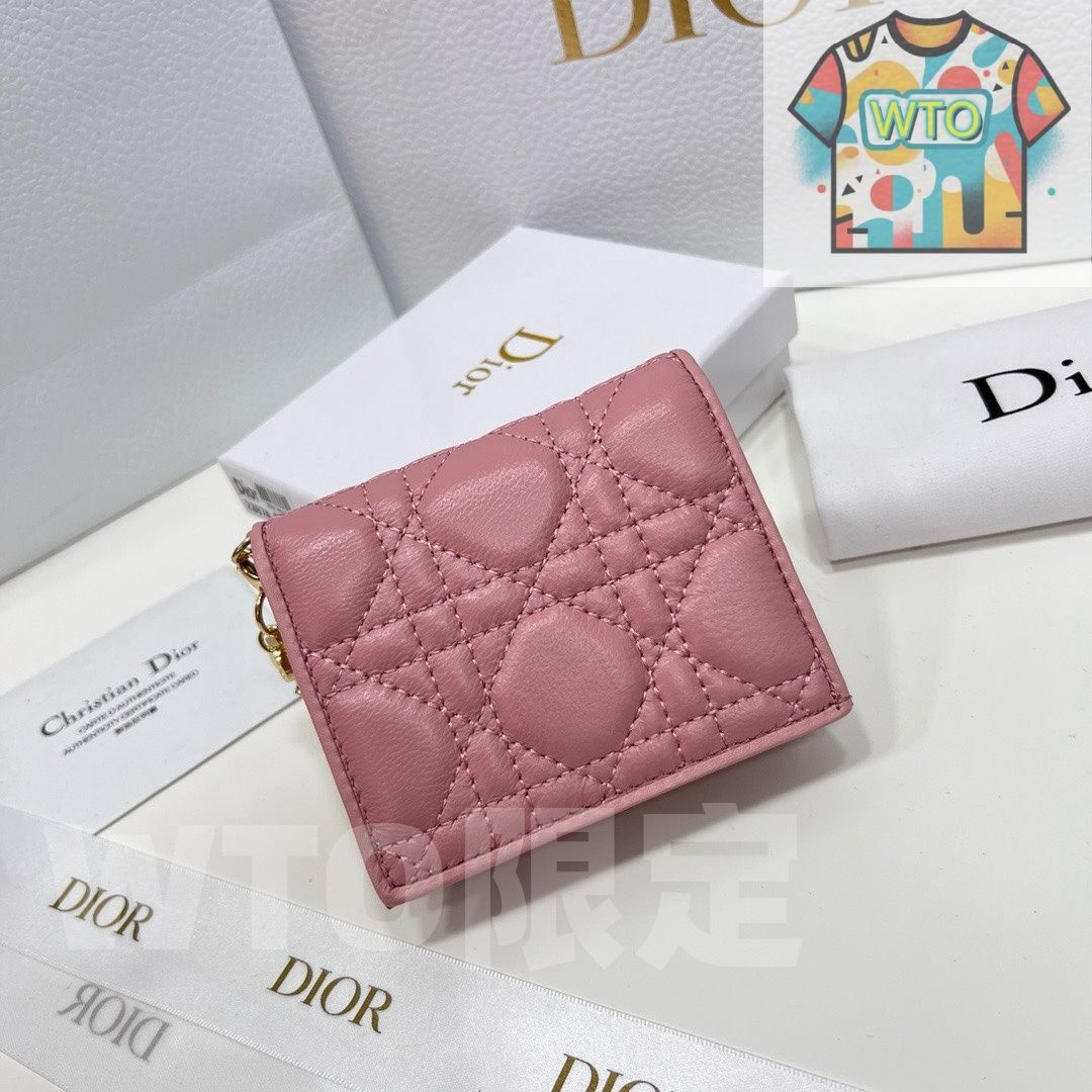 WTO通販 Dior ミニレディディオール財布 秋冬 ブラック ピンク グレー 藤編みステッチデザイン -WTO輸入-CDX64