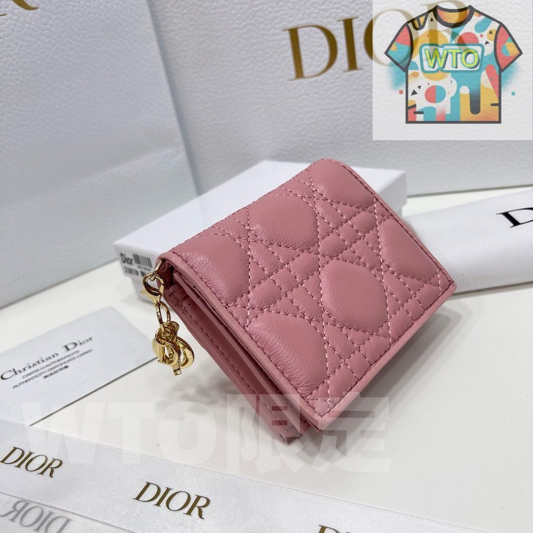 WTO通販 Dior ミニレディディオール財布 秋冬 ブラック ピンク グレー 藤編みステッチデザイン -WTO輸入-CDX64