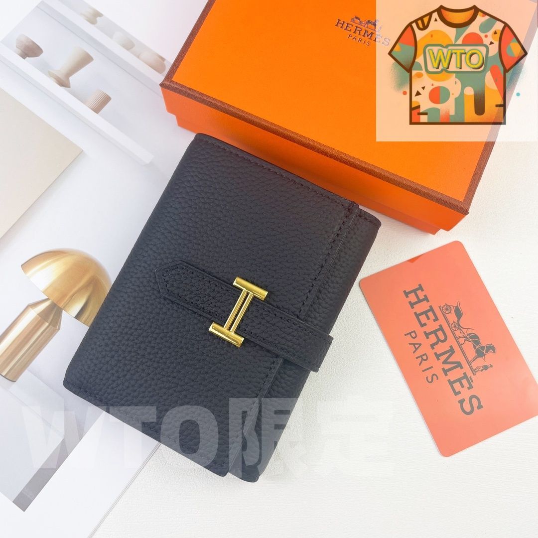 エプソムレザー ミニ財布 Hロック付き ゴールド コンパクトデザイン